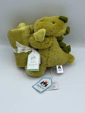 BNWT RARE Jellycat Bashful Dino Plush Holding Blanket Soft Green Soother Lovey